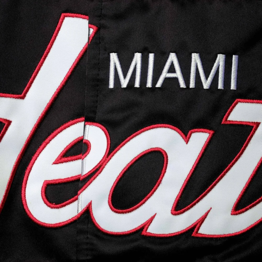 Miami Heat Hardwood Classics Script Satin Varsity Jacket