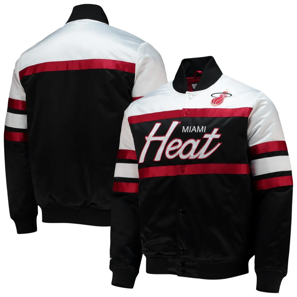 Miami Heat Hardwood Classics Script Satin Varsity Jacket