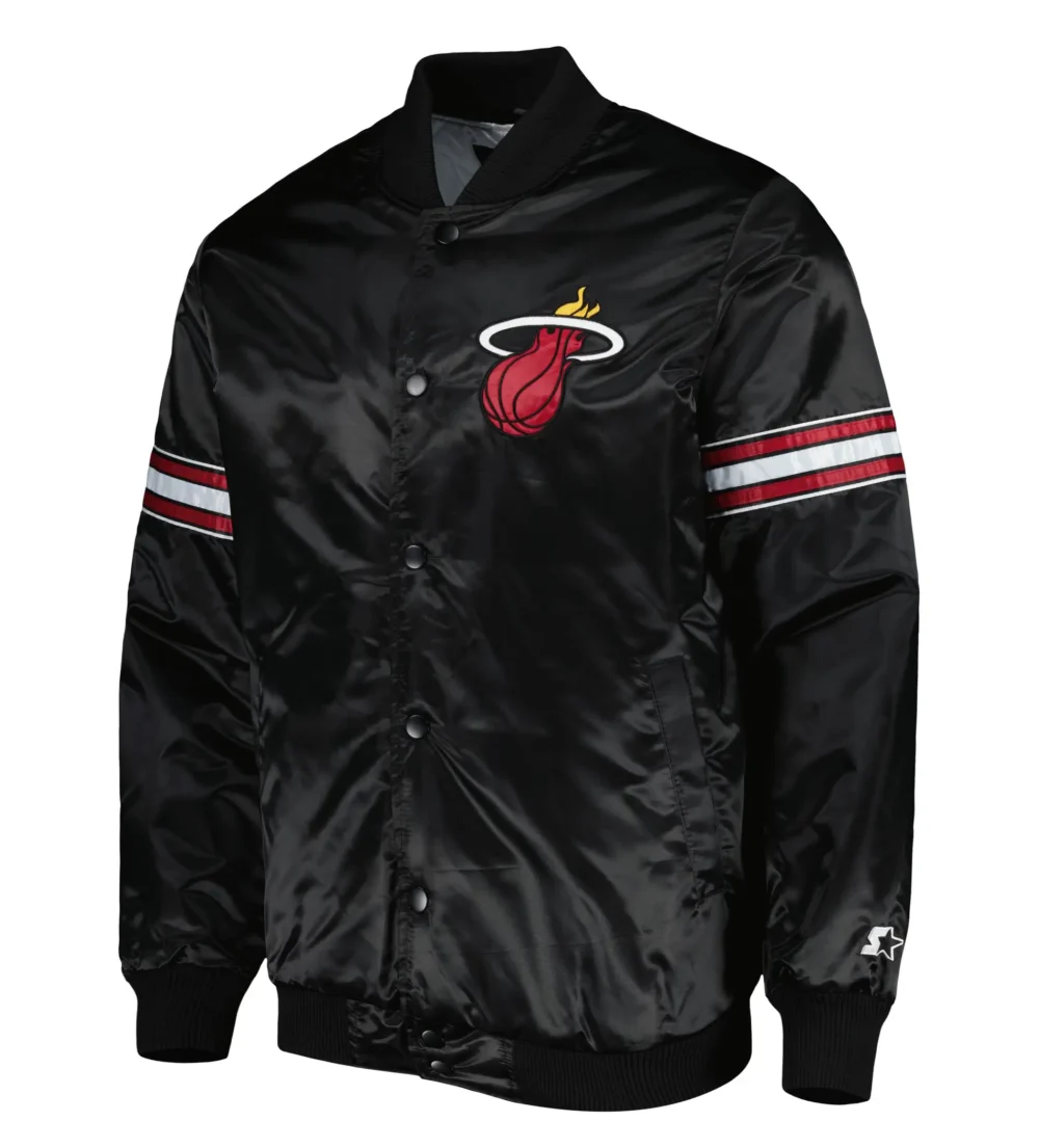 Miami Heat Starter Black Pick & Roll Satin Varsity Jacket