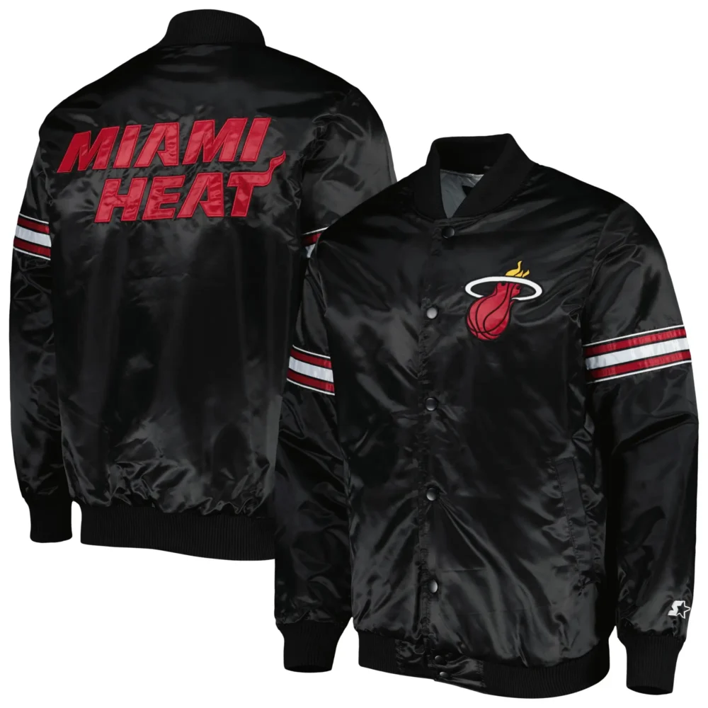 Miami Heat Starter Black Pick & Roll Satin Varsity Jacket