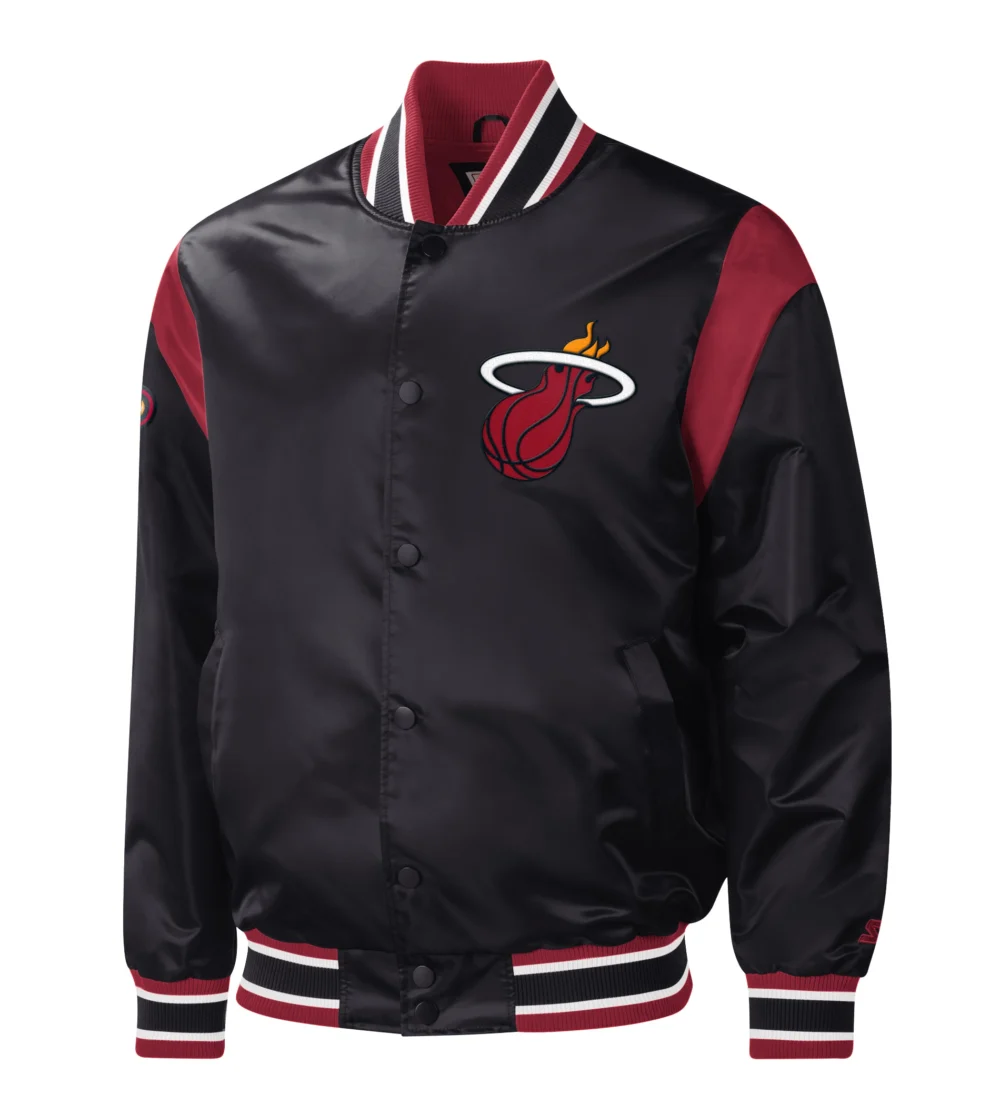 Miami Heat Starter Force Play Black Satin Varsity Jacket