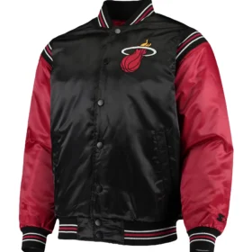 Miami Heat Starter The Enforcer Black & Red Satin Varsity Jacket