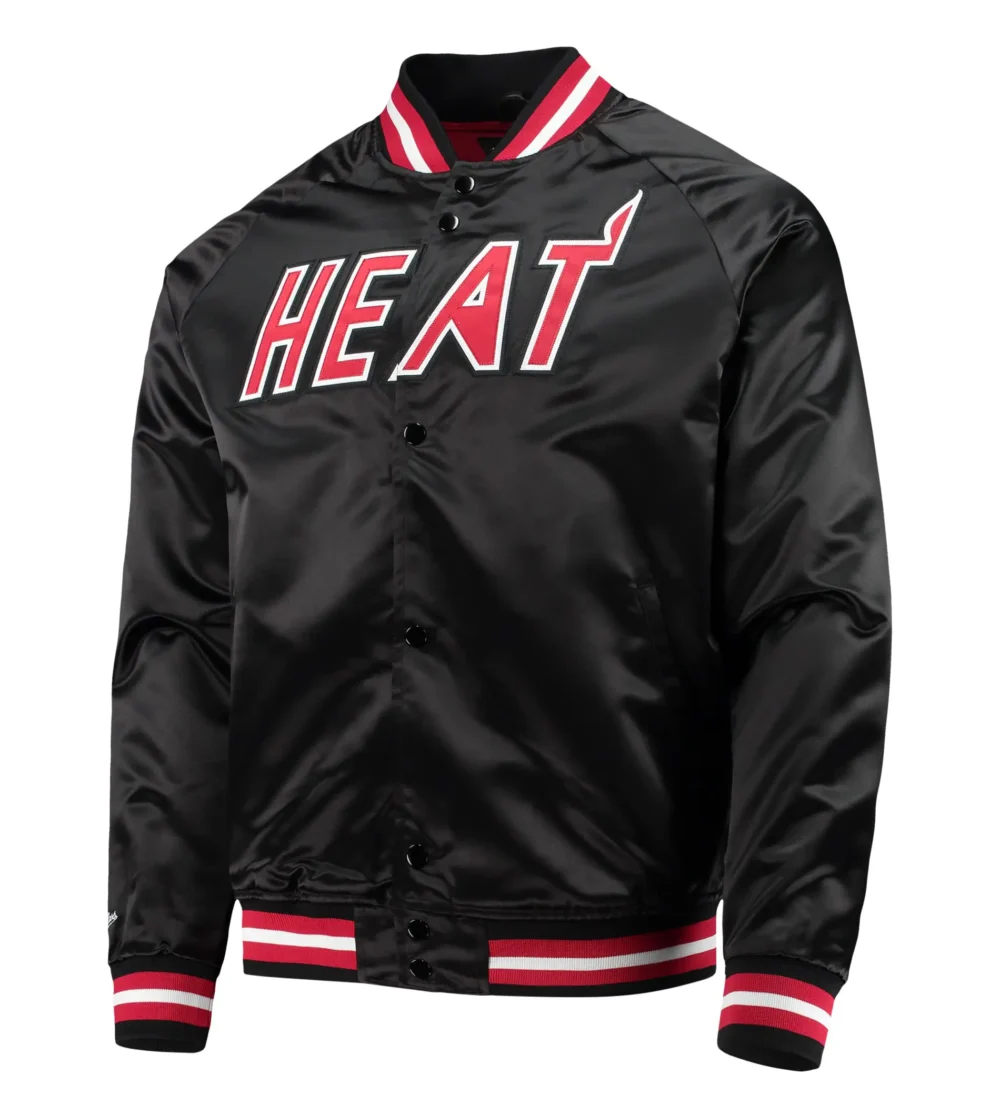 Miami Heat Throwback Wordmark Raglan Satin Varsity Jacket