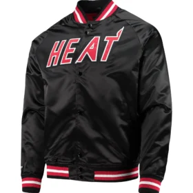 Miami Heat Throwback Wordmark Raglan Satin Varsity Jacket