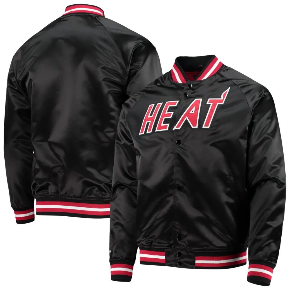 Miami Heat Throwback Wordmark Raglan Satin Varsity Jacket