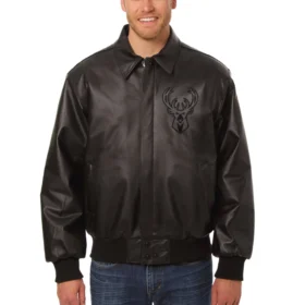 Milwaukee Bucks Full Black Bomber Varsity Leather Jacket