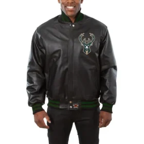 Milwaukee Bucks Team Color Leather Varsity Jacket