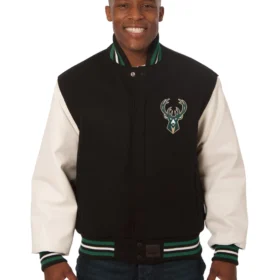 Milwaukee Bucks Domestic Black/White Wool and Leather Jacket