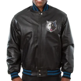 Minnesota Timberwolves Domestic Black Leather Varsity Jacket