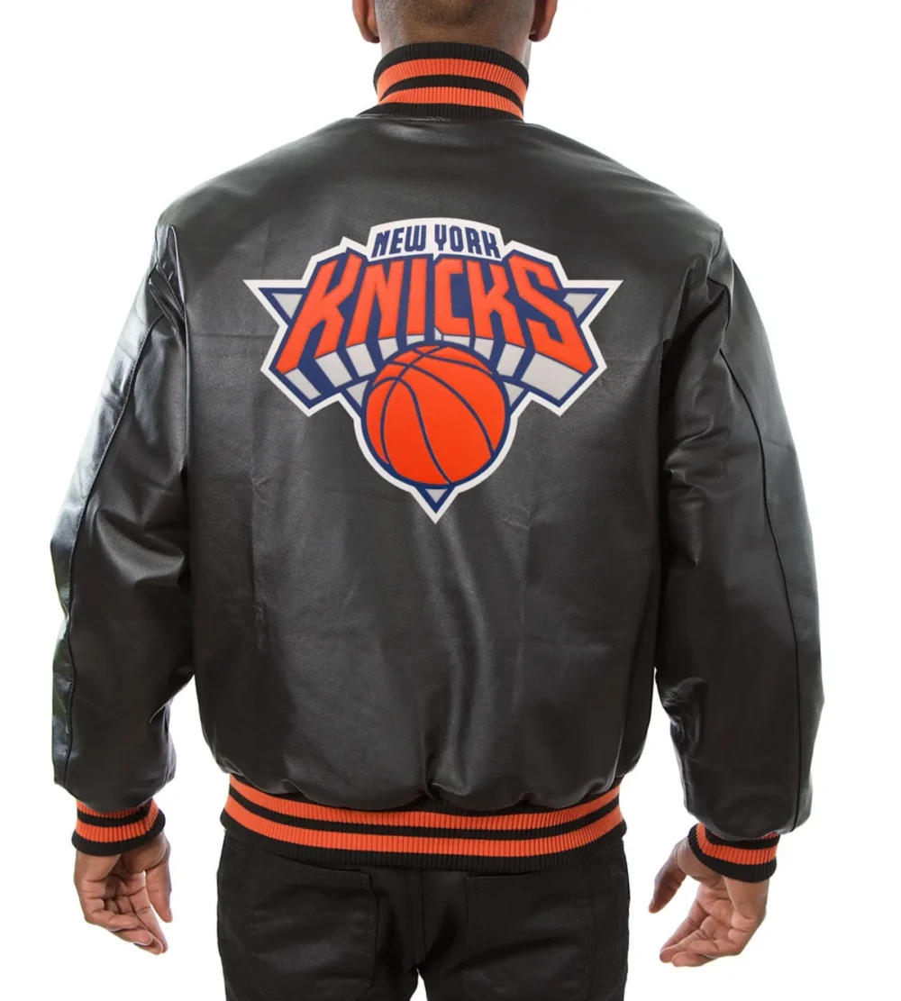 New York Knicks Black Leather Varsity Jacket