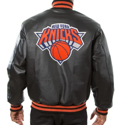 New York Knicks Black Leather Varsity Jacket