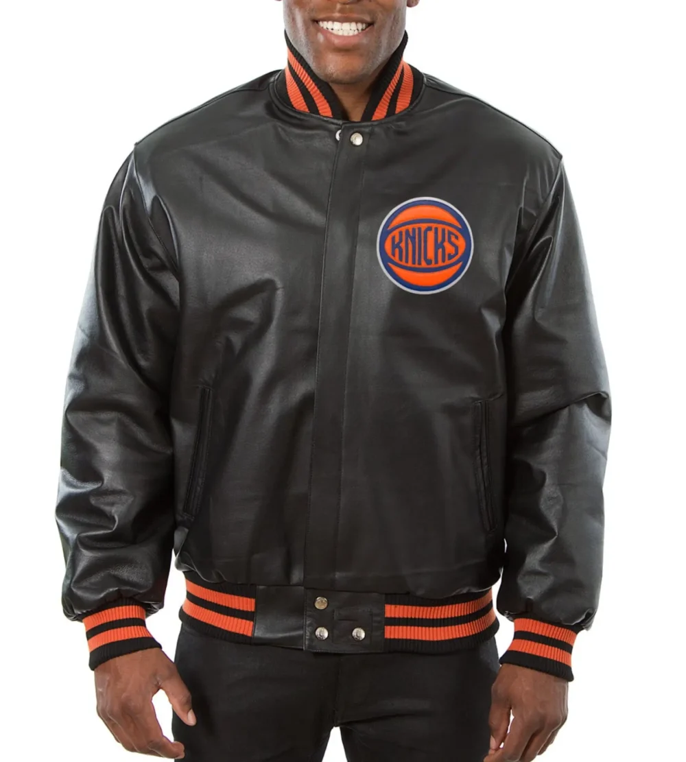 New York Knicks Black Leather Varsity Jacket