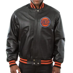 New York Knicks Black Leather Varsity Jacket