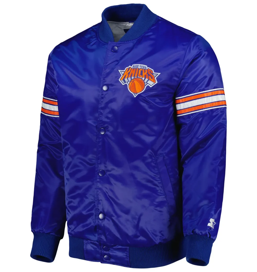 New York Knicks Pick & Roll Satin Varsity Blue Jacket