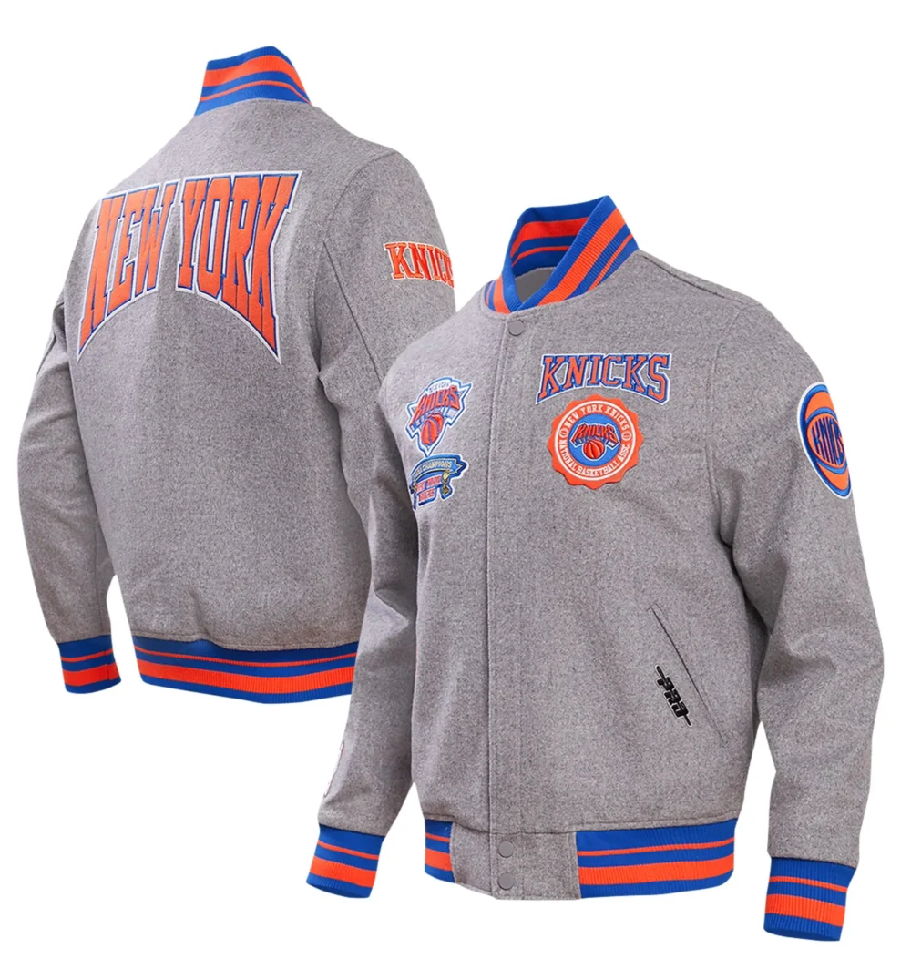 New York Knicks Pro Standard Heather Gray Varsity Jacket