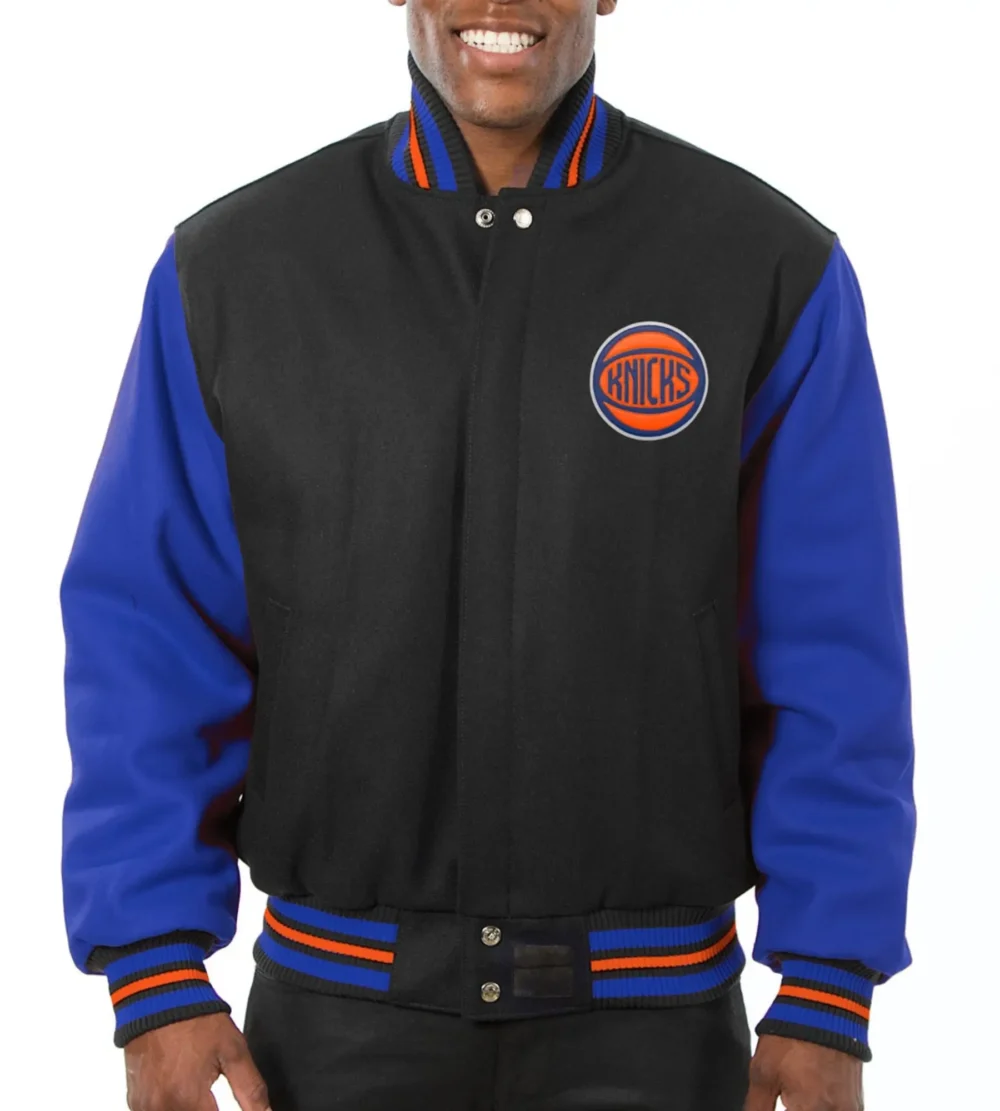 New York Knicks Wool Varsity Jacket Black & Blue