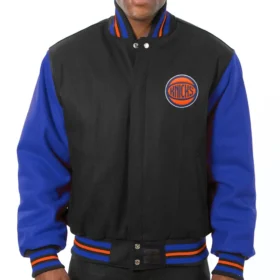 New York Knicks Wool Varsity Jacket Black & Blue