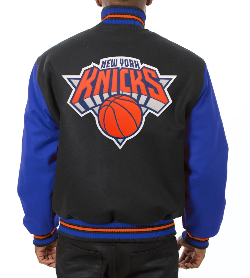 New York Knicks Wool Varsity Jacket Black & Blue