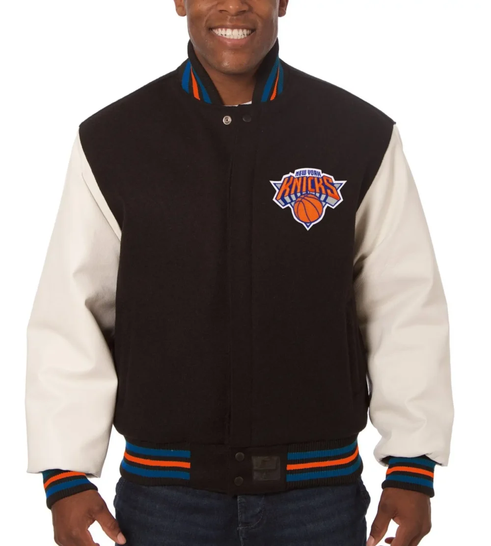 New York Knicks Wool and Leather Varsity Jacket