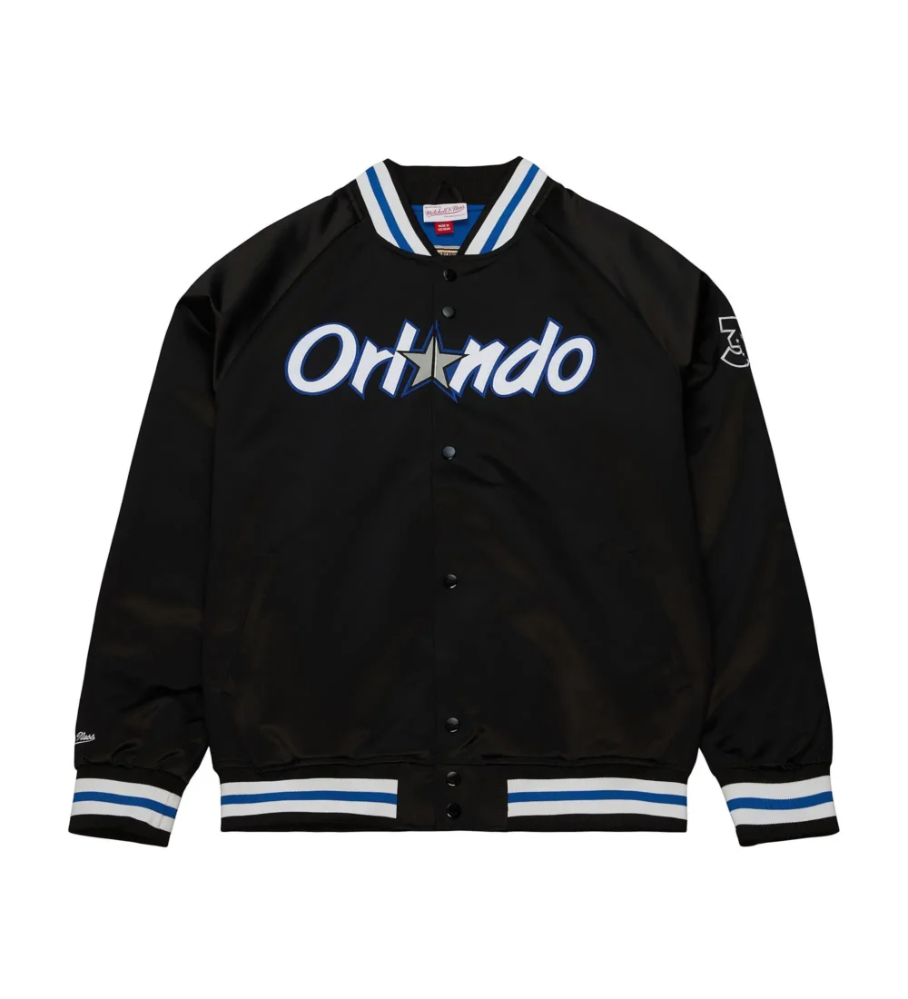 Orlando Magic Black Satin Varsity White Jacket