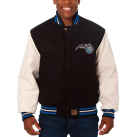 Orlando Magic Black/White Full-Snap Wool & Leather Jacket