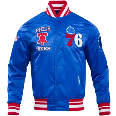 Philadelphia 76ers Classic Rib Satin Varsity Jacket