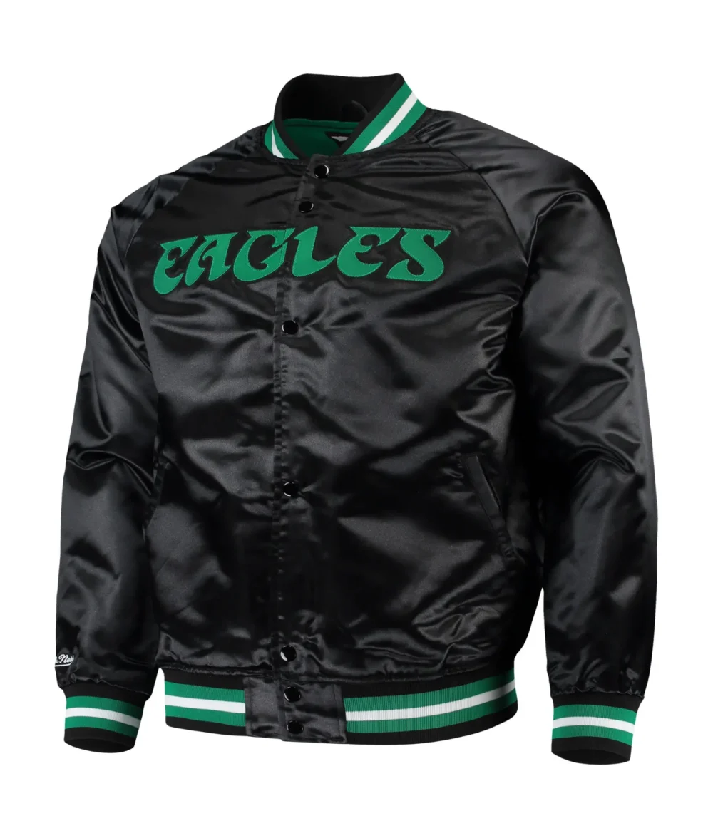 Philadelphia Eagles Full-Button Satin Black Varsity Jacket