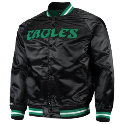 Philadelphia Eagles Full-Button Satin Black Varsity Jacket