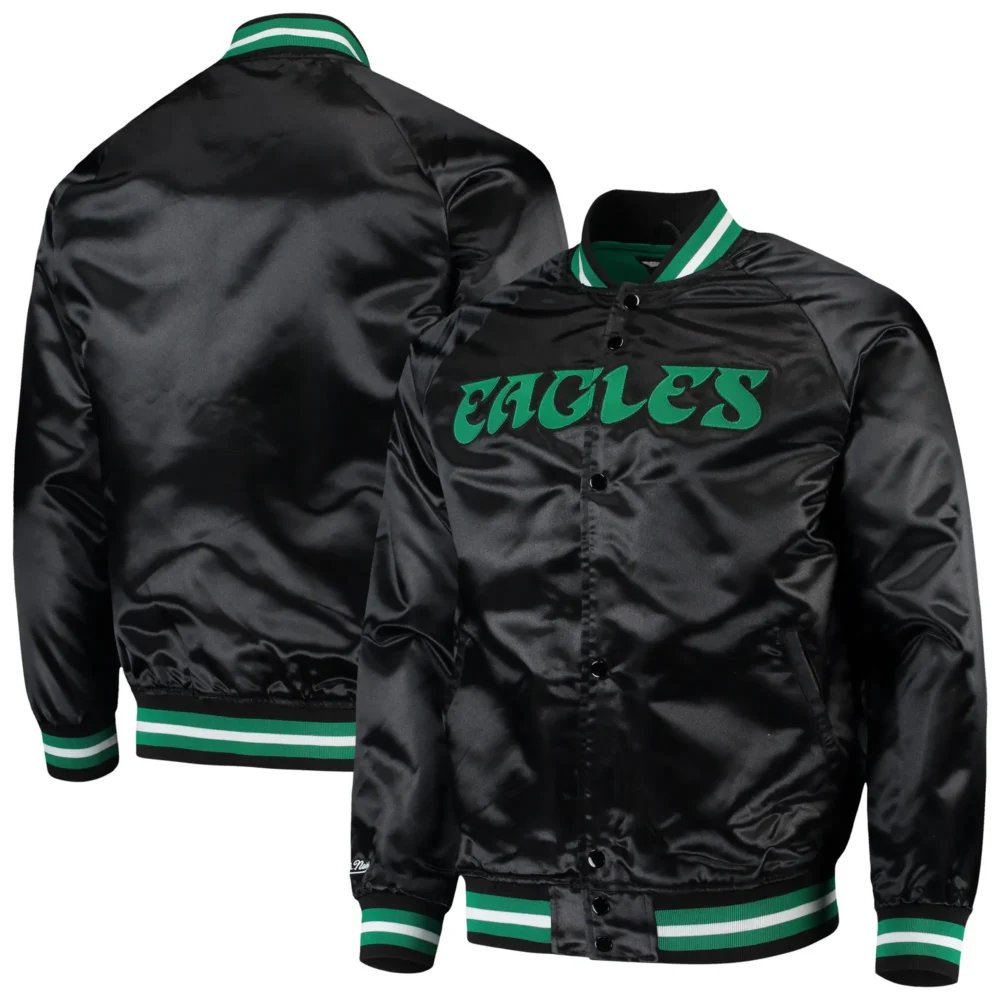 Philadelphia Eagles Full-Button Satin Black Varsity Jacket