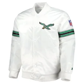 Philadelphia Eagles Starter The Power Forward Full-Snap White Varsity Jacket