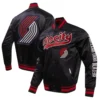 Portland Trail Blazers Satin Black Varsity Jacket