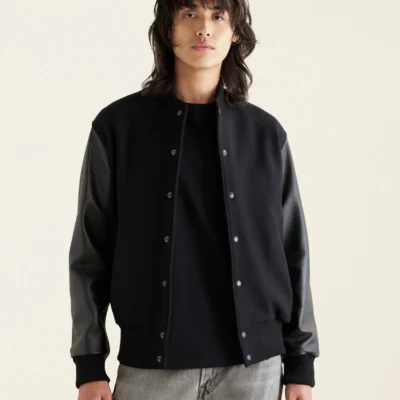 Root Classic Black Wool & Leather Varsity Jacket