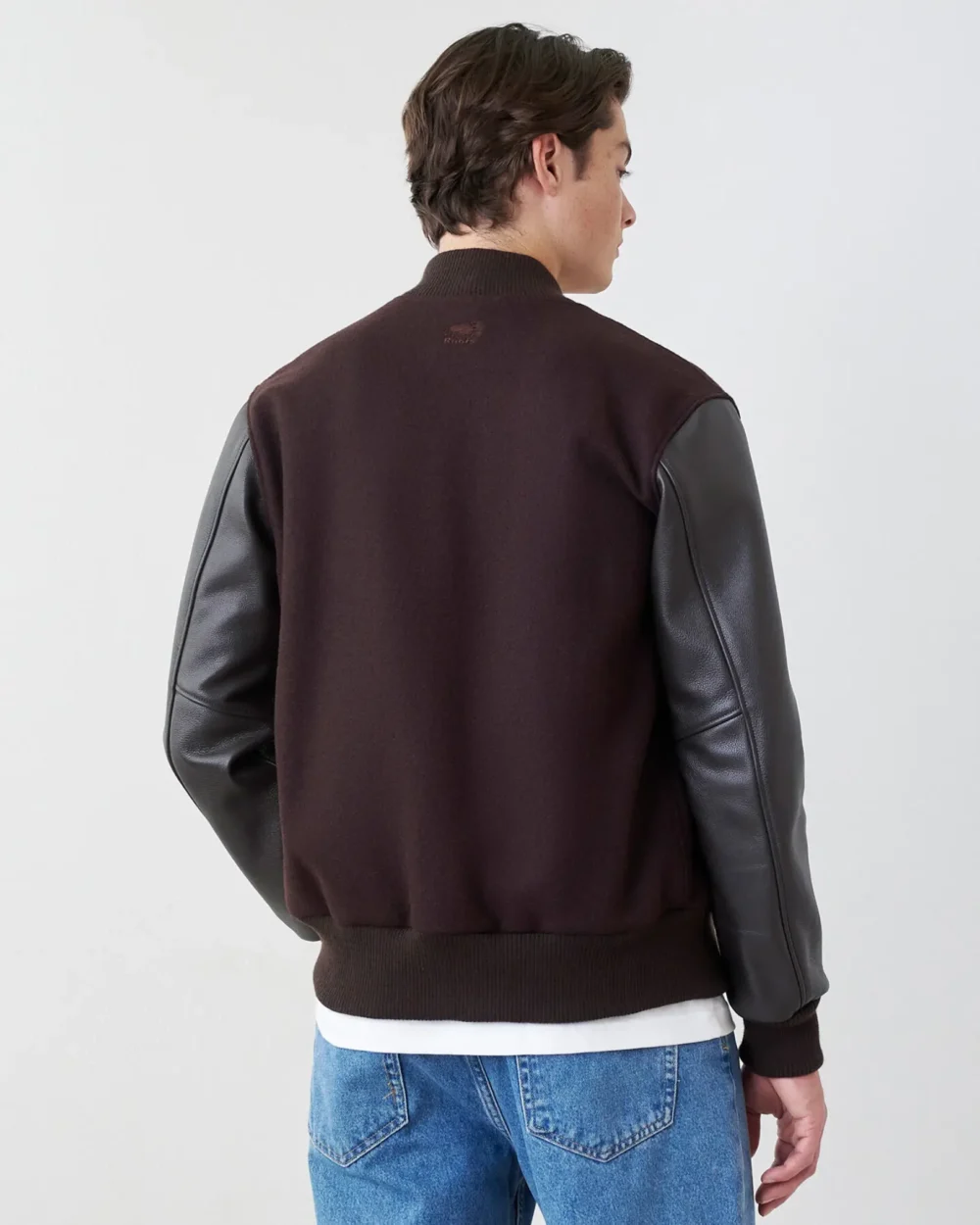 Roots Classic Brown Wool & Leather Varsity Jacket