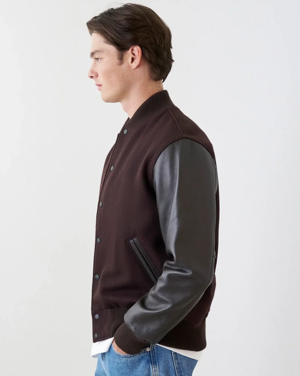 Roots Classic Brown Wool & Leather Varsity Jacket