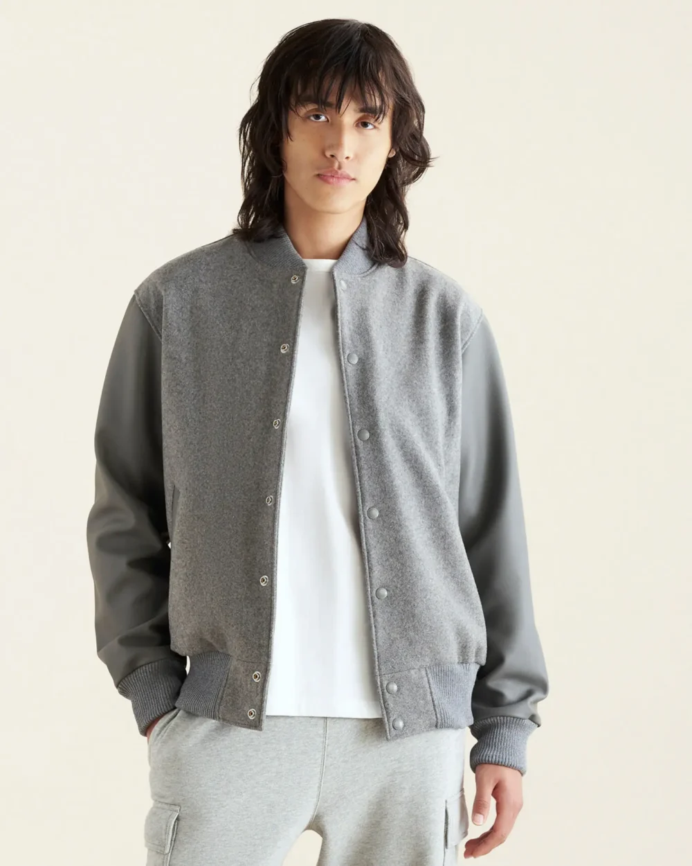 Root Classic Grey Wool & Leather Varsity Jacket