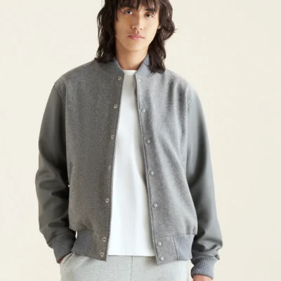 Root Classic Grey Wool & Leather Varsity Jacket