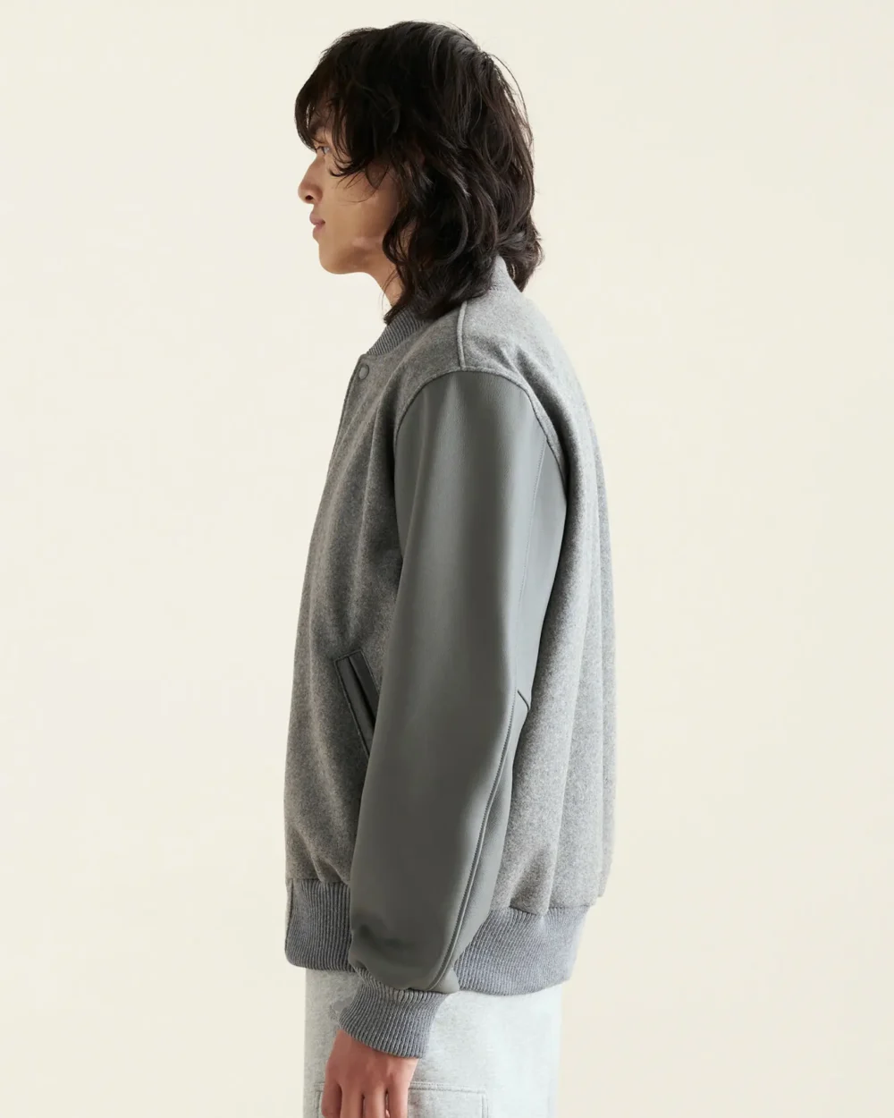 Root Classic Grey Wool & Leather Varsity Jacket