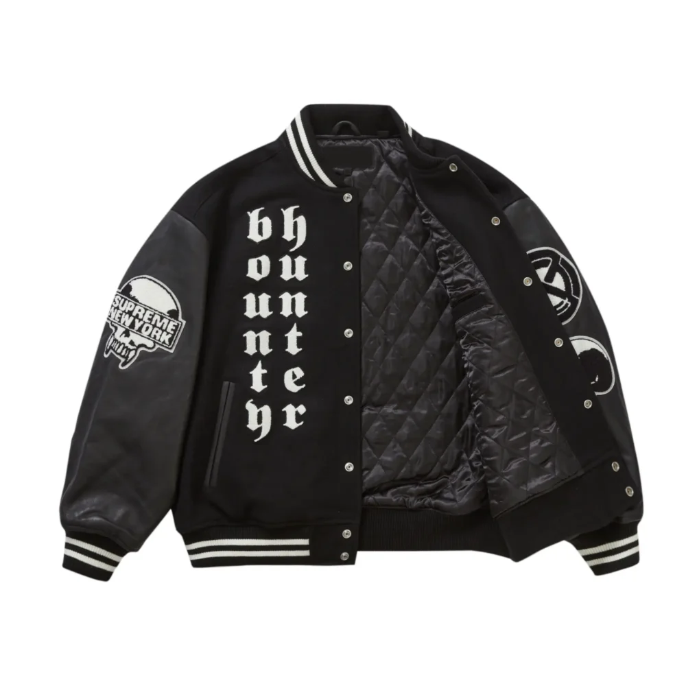 Supreme Bounty Hunter Black Wool & Leather Varsity Jacket