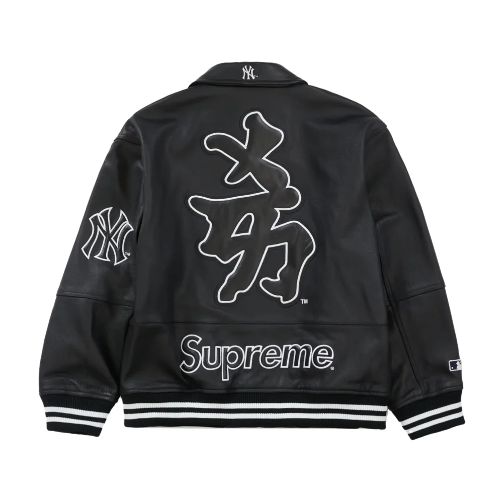 Supreme New York Yankees Kanji Black Leather Jacket