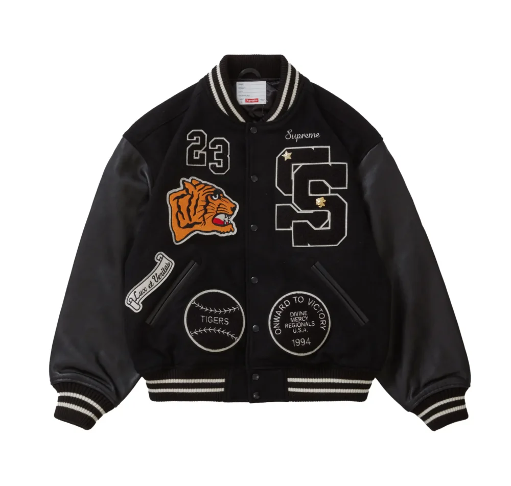 Supreme Tiger Black Wool & Leather Varsity Jacket