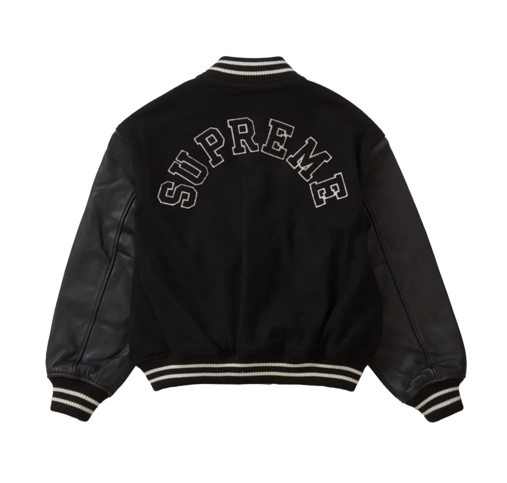 Supreme Tiger Black Wool & Leather Varsity Jacket