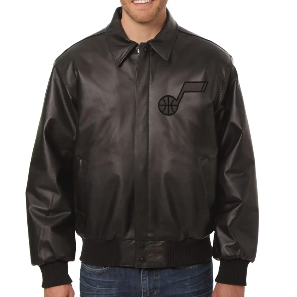 Utah Jazz Bomber Varsity Leather Jacket