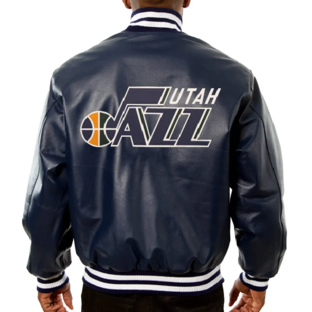 Utah Jazz Navy Leather Varsity Jacket