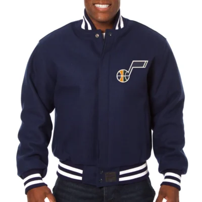 Utah Jazz Navy Wool Varsity Jacket Closure