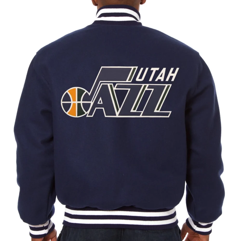 Utah Jazz Navy Wool Varsity Jacket Closure