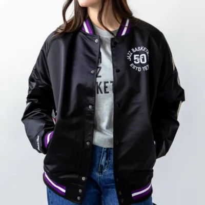 Utah Jazz Origins Black Varsity Satin Jacket