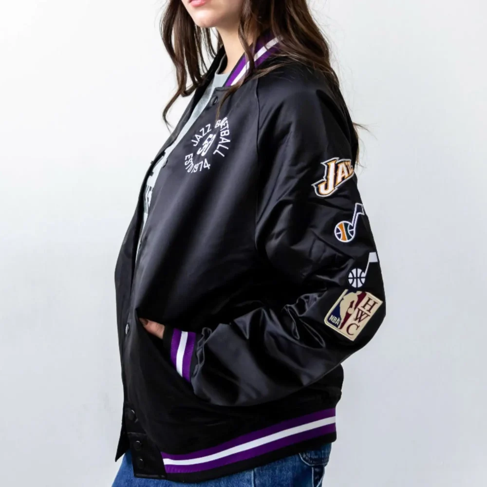 Utah Jazz Origins Black Varsity Satin Jacket