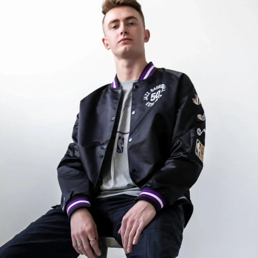 Utah Jazz Origins Black Varsity Satin Jacket