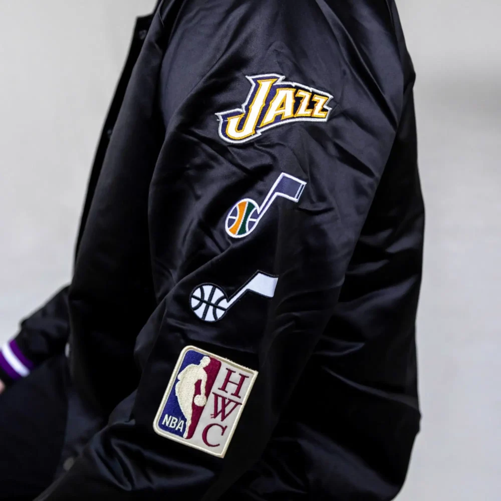 Utah Jazz Origins Black Varsity Satin Jacket