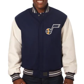 Utah Jazz Wool & Leather Varsity Jacket Navy & White